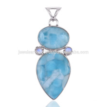 Beautiful Larimar &amp; Rainbow Moonstone avec pendentif en argent sterling 925 pour toutes les occasions